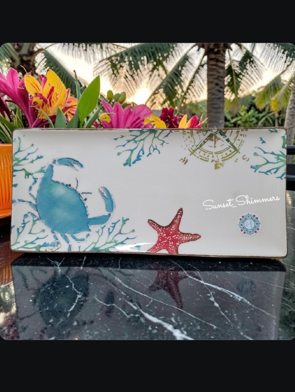 Papart Ceramic Turkish Coastal Nautical Crab Starfish Serving Tray Platter New